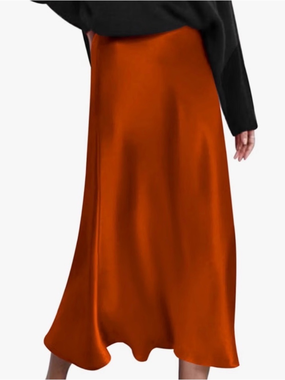 Women's Satin Midi Skirt in Rust Orange